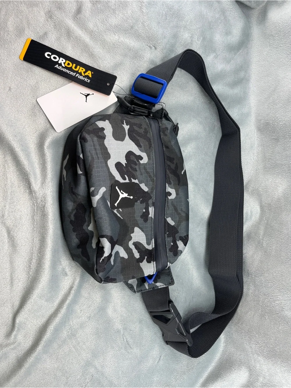 Jordan Black & Grey Camo Sling Belt Bag with Blue Accent